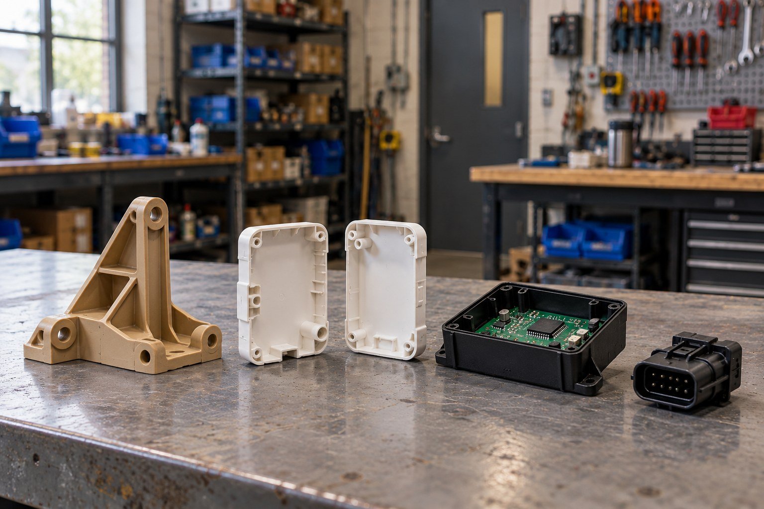Molded aerospace bracket in glass-filled PEEK