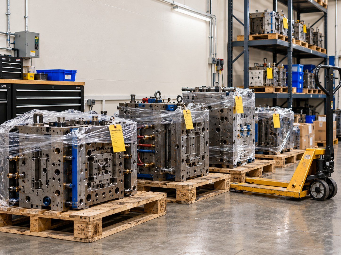 Transferred molds on pallets, tagged and inventoried
